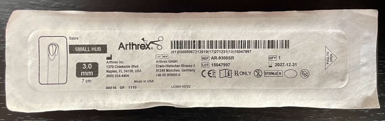 ARTHREX AR-9300SR Sabre Orthopaedic Bur 3.0mm x 7cm