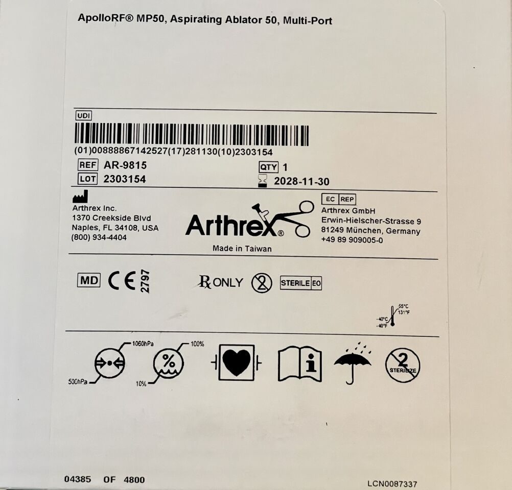 ARTHREX AR-9815 Apollo RF 50° Bipolar Electrosurgical Electrode — photo 3