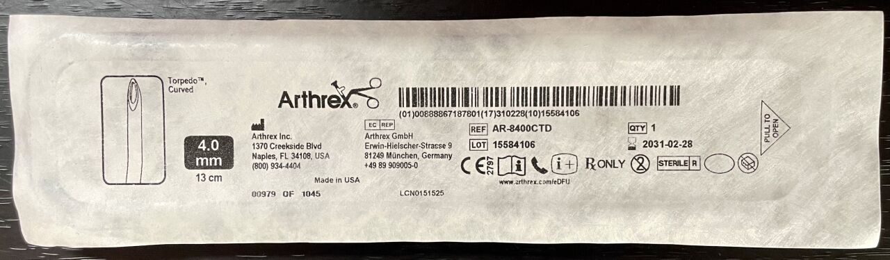 ARTHREX AR-8400CTD 4mm Curved Torpedo Arthroscopic Shaver Blade