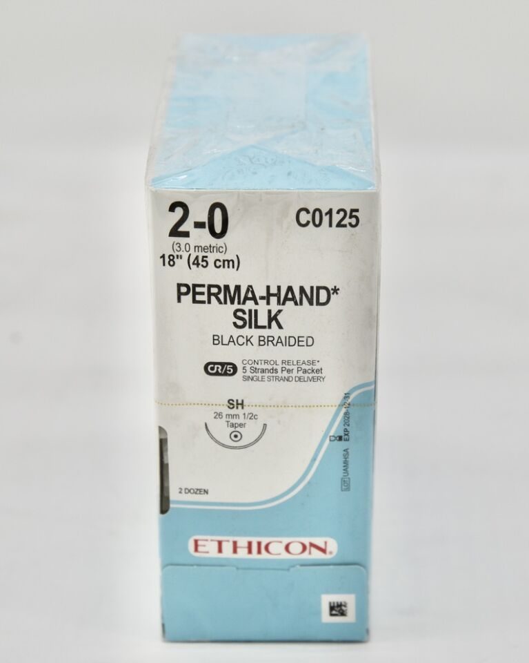 ETHICON C0125 Suture, Size 2-0, 18 in. Length, Black, Silk, Braided, 1/2 Circle, 26 mm Needle Length — photo 2