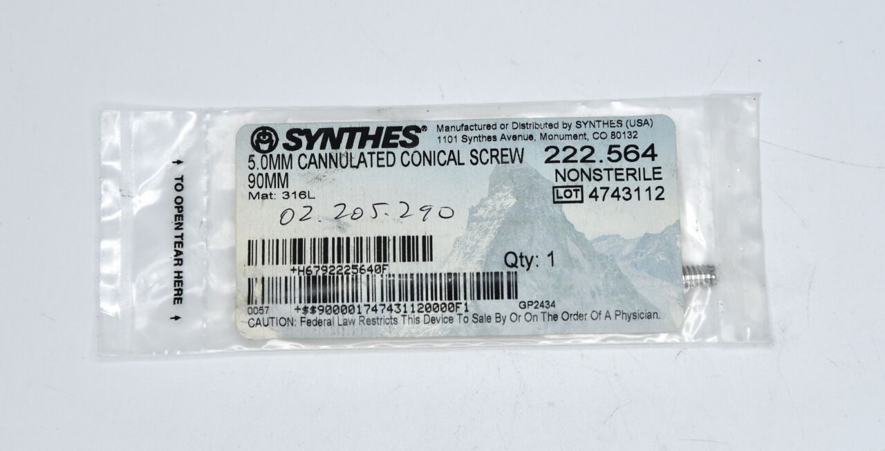 SYNTHES 222.574 Locking Screw, 7.3 dia. x 85 mm Length, Stainless Steel, Cannulated, For Periarticular LCP Plating System — photo 1