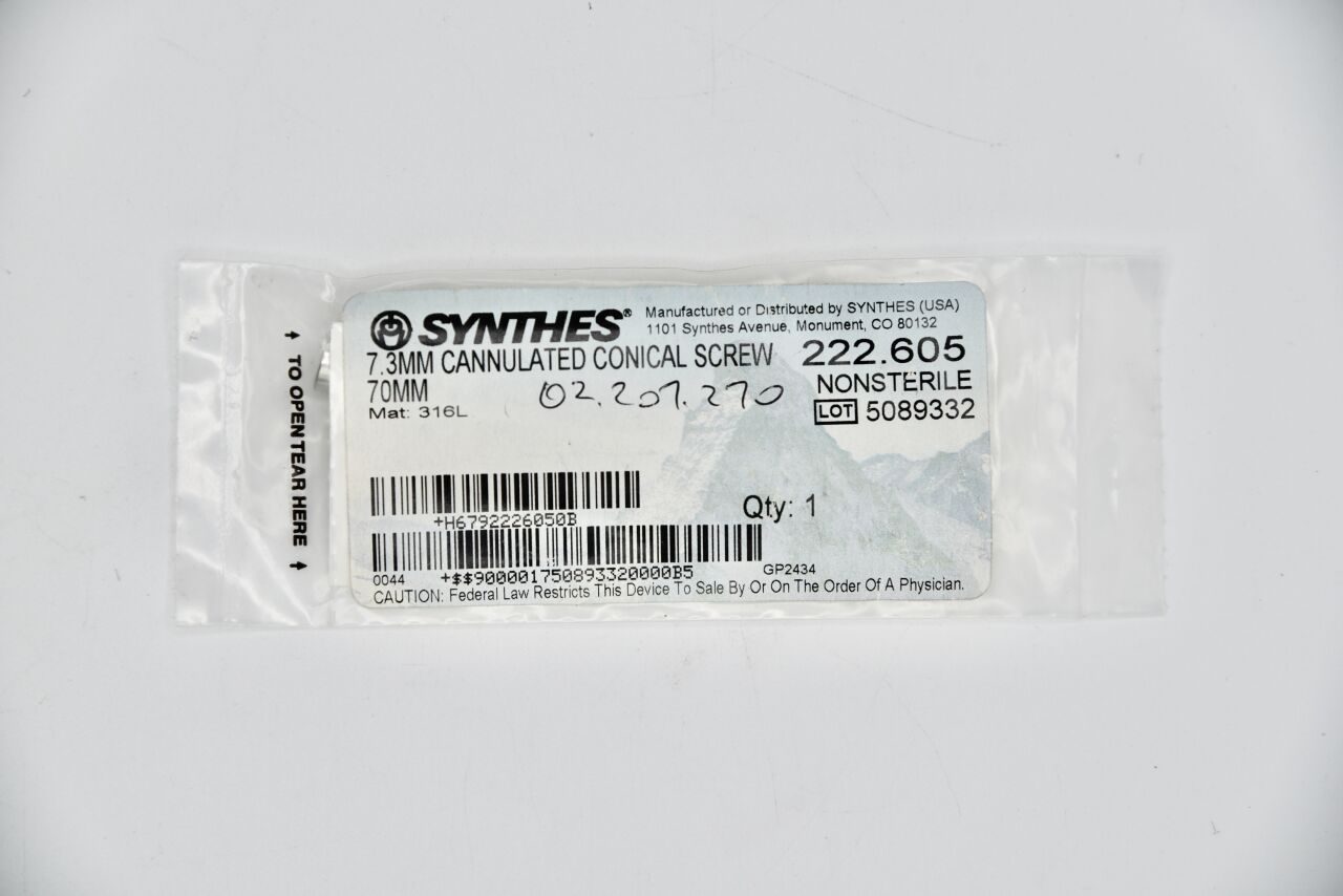 SYNTHES 222.605 Conical Screw, 7.3MM Cannulated Screw