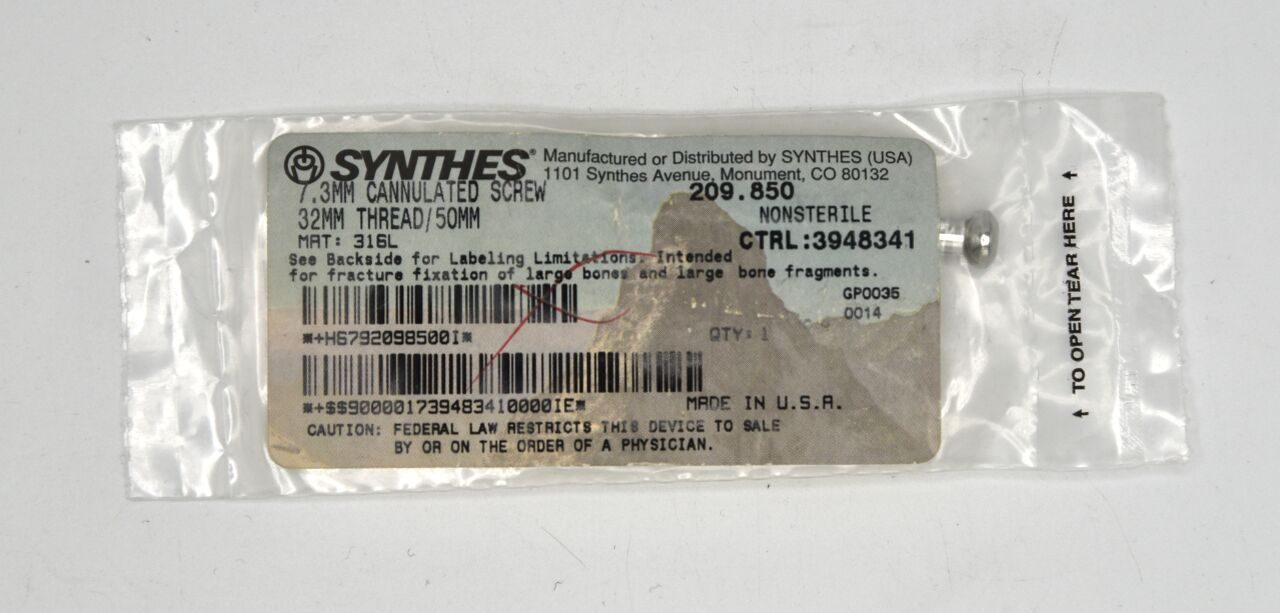 SYNTHES 209.850 7.3 mm CANNULATED SCREW 32 mm THREAD/50 mm, Reference — photo 1