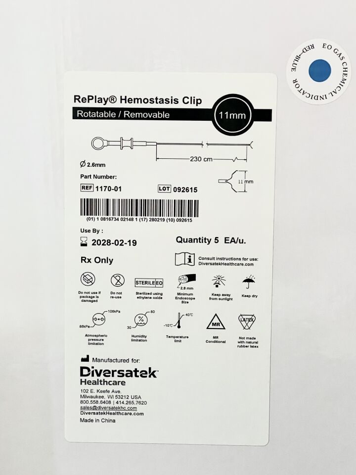 DIVERSATEK 1170-01 RePlay Hemostasis Clip 11mm Span, 5 Per Box, In-Date — photo 2