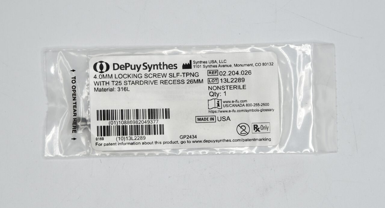 SYNTHES 02.204.026 DEPUY Locking Screw, 4 dia. x 26 mm Length, with T25 StarDrive Recess, — photo 1