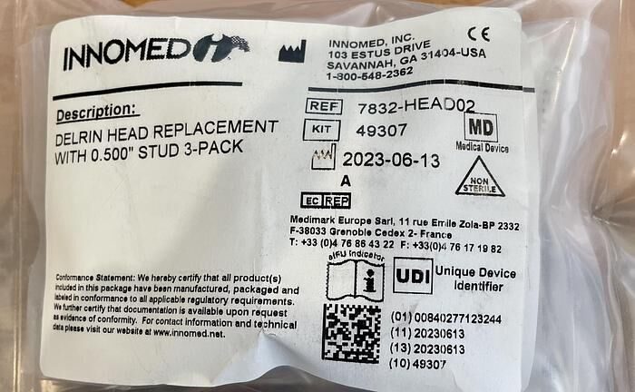 INNOMED 7832-HEAD02 DELRIN HEAD REPLACEMENT WITH 0.500" STUD 3-PACK — photo 1