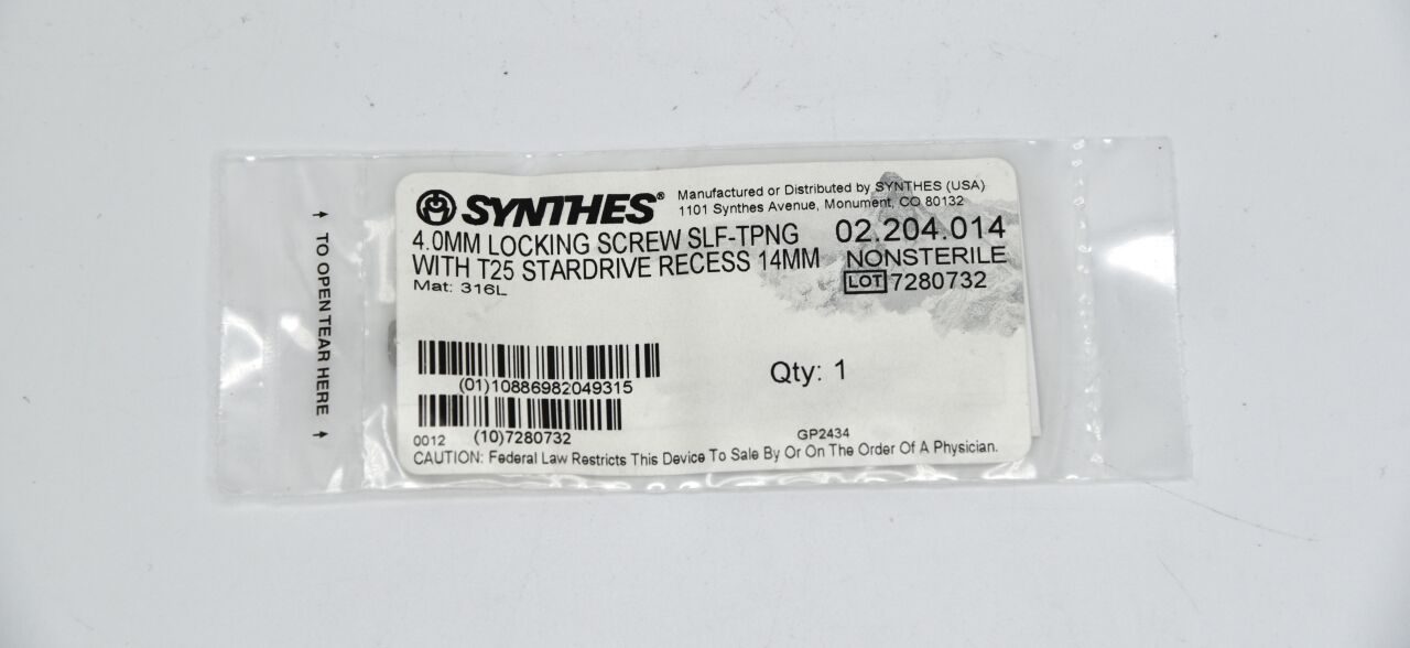 SYNTHES 02.204.014 4.0MM LOCKING SCREW SLF-TPNG WITH T25 STARDRIVE — photo 1