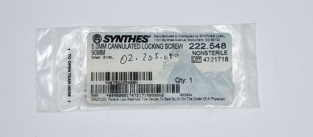 SYNTHES 222.548 DEPUY SYNTHES 5.0MM CANNULATED LOCKING SCREW 90MM — photo 1