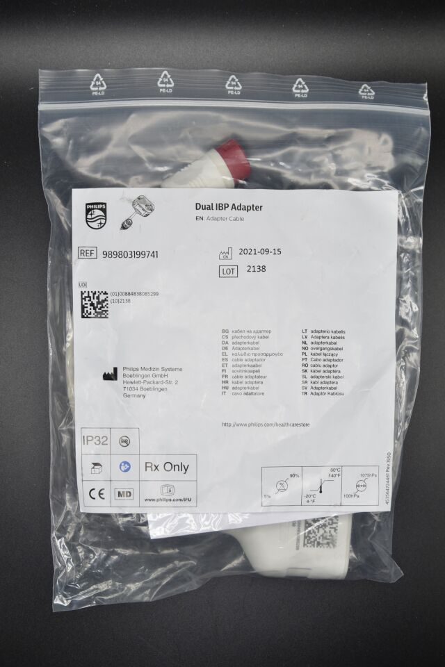 PHILIPS 989803199741 Dual Invasive Blood Pressure IBP Adapter Cable, NEW