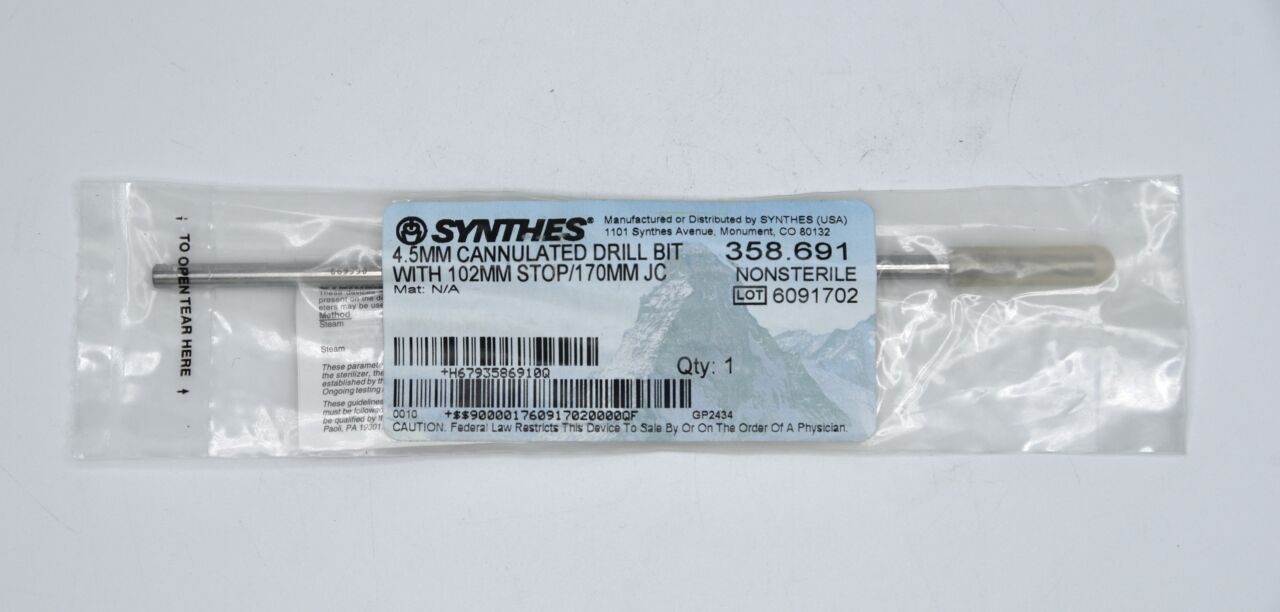 SYNTHES 358.691 DePuy Cannulated Drill Bit with 102 Stop, 4.5 dia. x 170 mm Length — photo 1