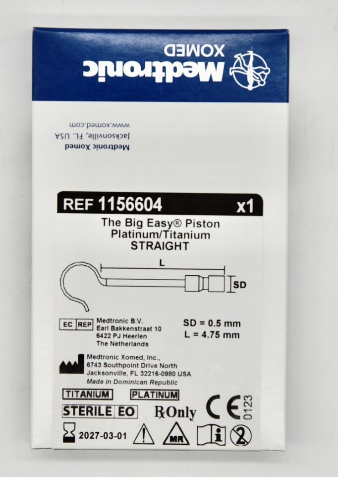 MEDTRONIC 1156604 XOMED THE BIG EASY PISTON PLATINUM/TITANIUM STRAIGHT SD=0.5MM, L = 4.75MM
